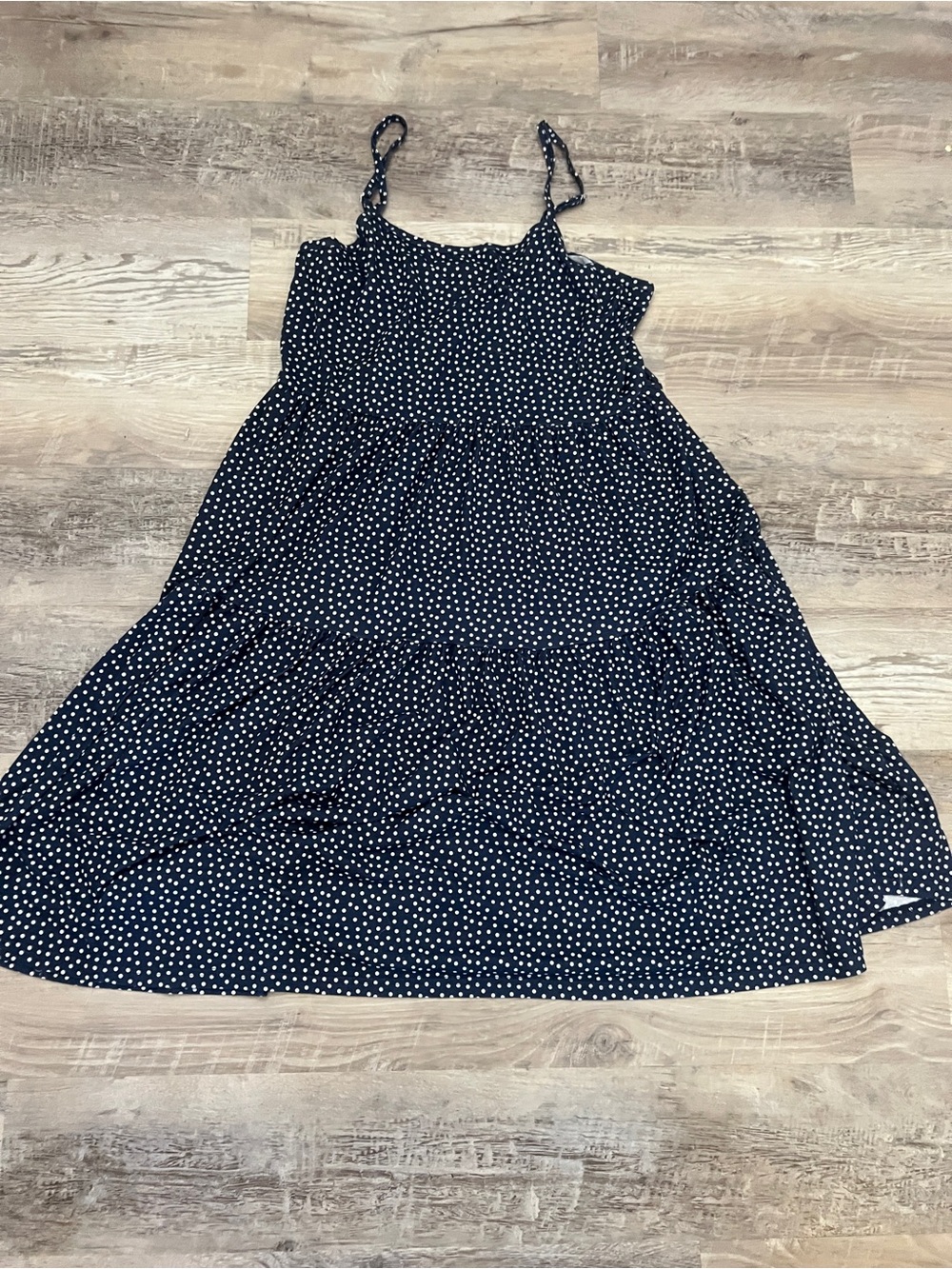 Woven Polka Dot Navy Blue Tiered Sundress